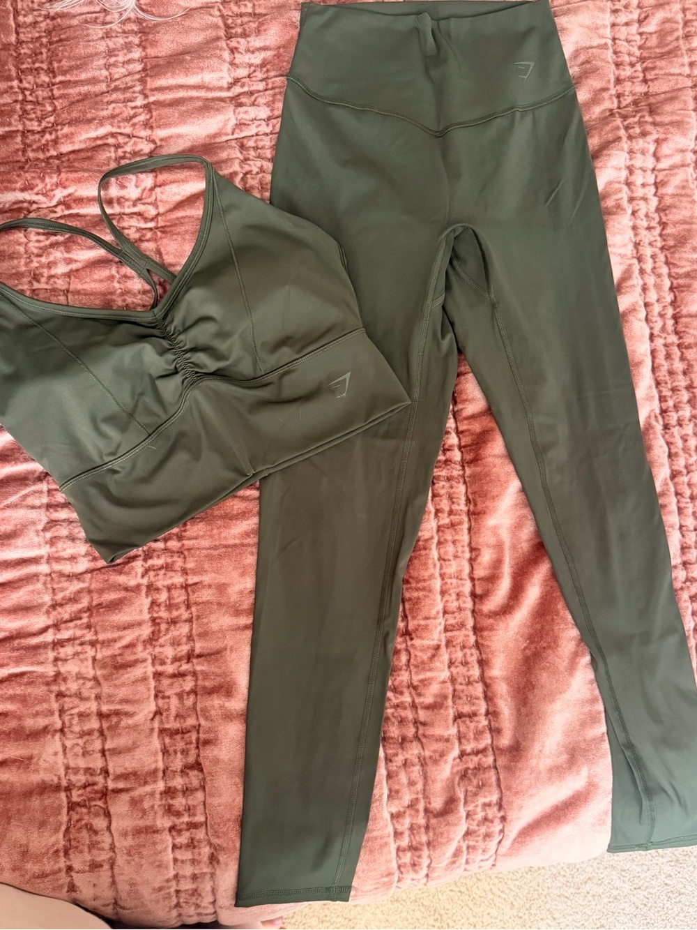 Gymshark Olive Green High-Waist Leggings with Matching Sports Bra